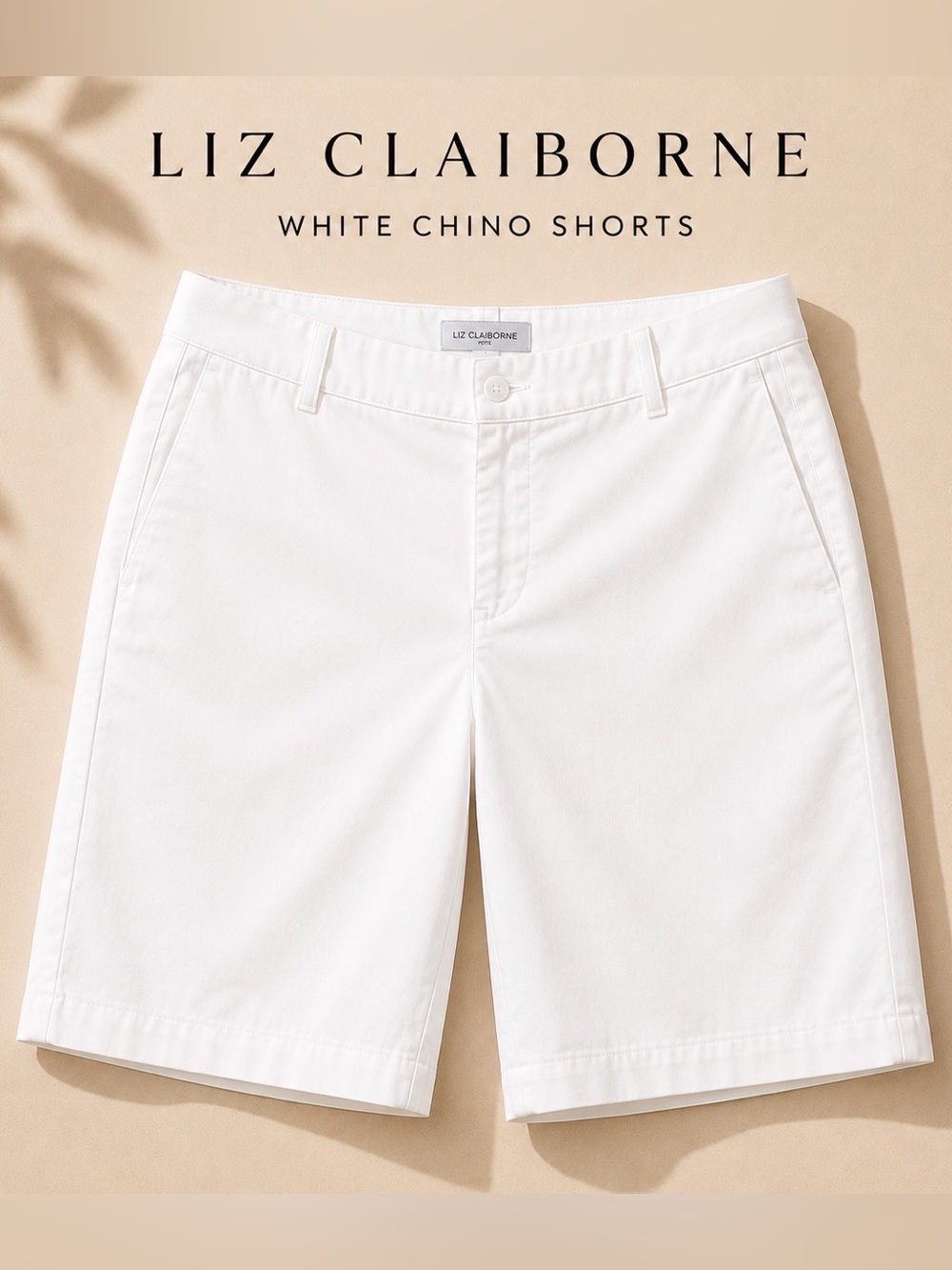 Liz Claiborne White Chino Shorts Size 8 Mid Rise Classic Summer